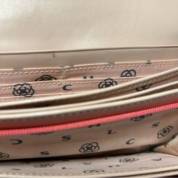 CLATHAS Argo Flap Cowhide Leather Long Coral Wallet, Camellia Flowers, Japanese - Picture 12 of 15